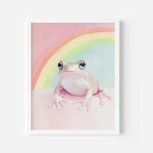 Pink frog Art Print, Rainbow Frog Poster, trendy printable wall art, Preppy dorm decor, Cute Nursery Decor, Digital download,Pink Frog Print