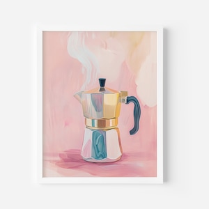 Impresión del club de amantes del café, póster de cocina rosa, impresión de cafetera vintage, linda decoración de barra de café, dibujo de amante de la comida, arte de pared imprimible, regalo de bricolaje
