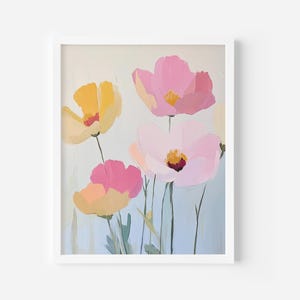 Flower Print, Pink Poppy wildflower Wall Art, Vintage Style flower Botanical Print, Floral Painting, Boho Wall Decor, Girl Nursery prints