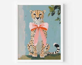 Cheetah Pink Bow Art Print: Girl Room Decor (Digital Download)