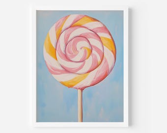 Impresión artística de piruleta: Pintura moderna de caramelos (descarga digital)