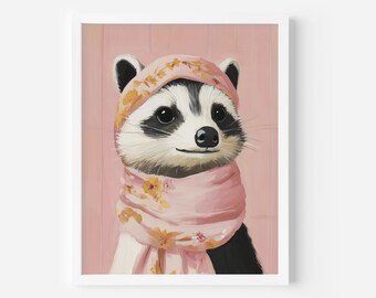 Babushka Racoon Art Print: French Style Nursery Decor (Digital Download)