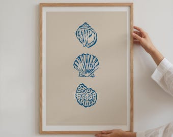 Blue Seashell Art Print: Coastal Line Art Poster (Digital Download)