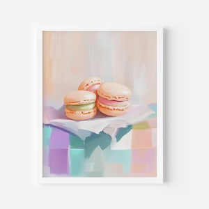 Pastel Macaron Wall Art, Trendy Girly Food Printable Decor, Kitchen Dessert home decor, Girly Pink Print,Soft Aesthetic,Digital download Art