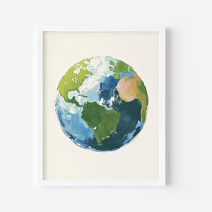 Blue Planet Art Print, Space Nursey Wall Art, Earth Printable, Earth Day Art, Planet Earth Painting, Astronomy Poster, Kids Room Decor