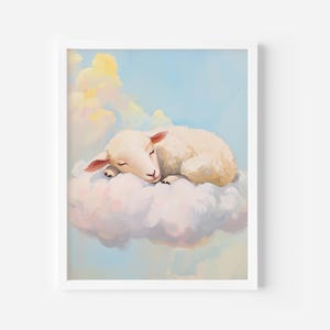 Neutral Sheep Nursery Prints, Sleeping Sheep Art Print, Baby Nursery decor, Baby Animal Print, Instant download, Pastel painting, Sheep Art