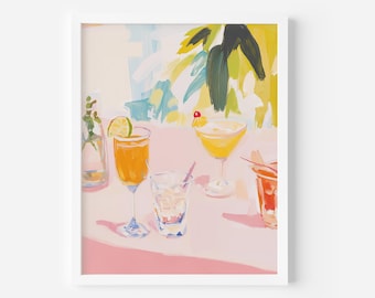 Pink Bar Cart Art Print: Retro Summer Cocktails (Digital Download)
