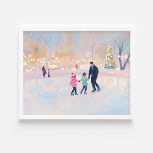 Ice Skating Art Print, Winter Wall Art, Printable Christmas Wall Art, Holiday Print, Winter Decor, Pink Christmas Decor, Instant download