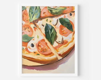 Italian Pizza Art Print: Retro Foodie Poster (Digital Download), Eclectic Food Still life art