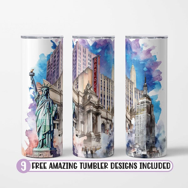 New York Tumbler Wrap, New York City NYC Manhattan, Collage New York Travel 20oz Skinny Tumbler Wrap, PNG Download, Sublimation tumbler wrap