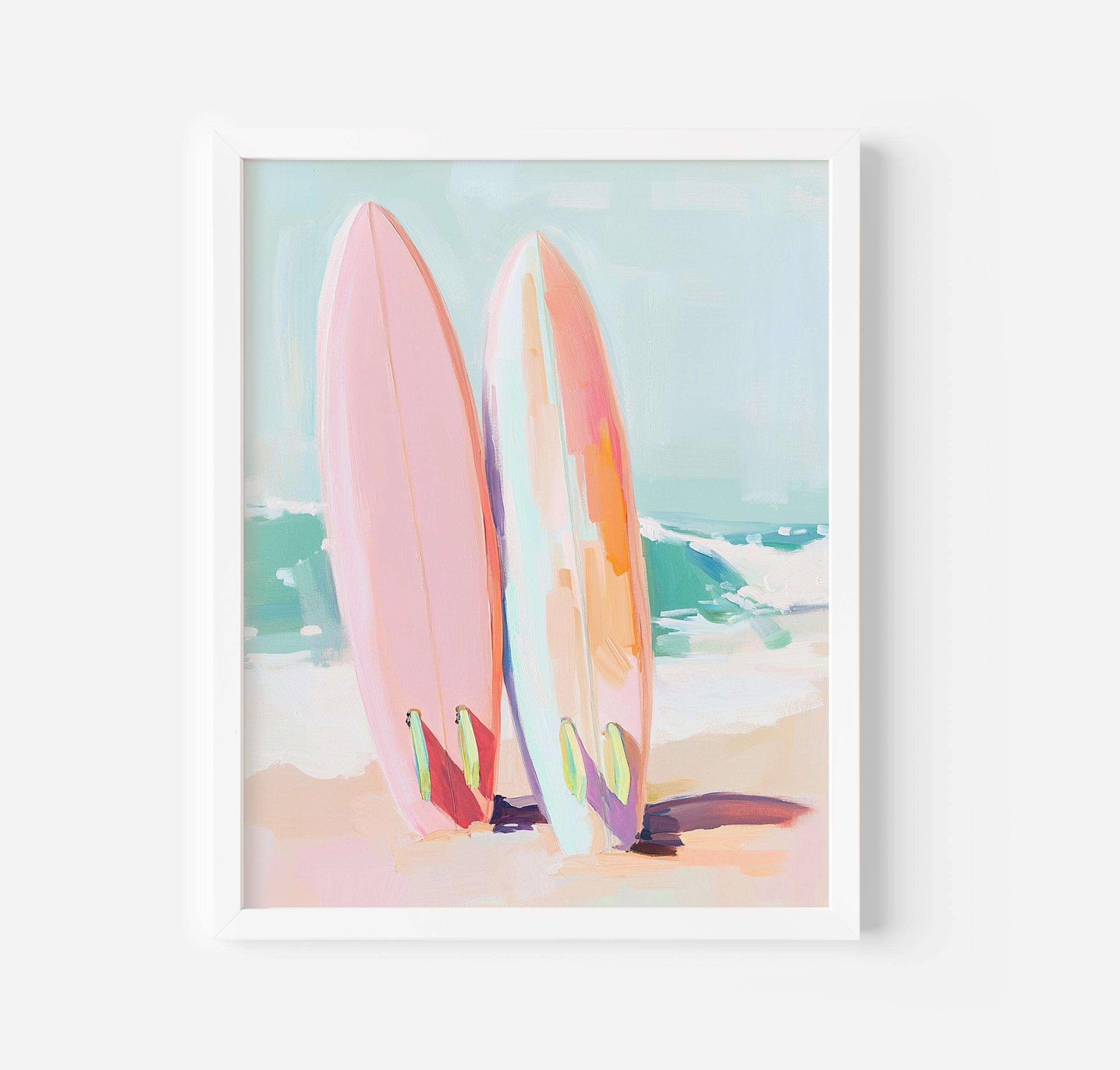 Pastel Surfboard Acrylic Painting: Trendy Beach Decor (digital