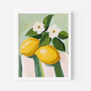 Lemons Art Print, Lemons And Stripes Art, daisies Wall Art, Kitchen Wall Decor, green Lemon Print, Digital Download,trendy fruit print,food