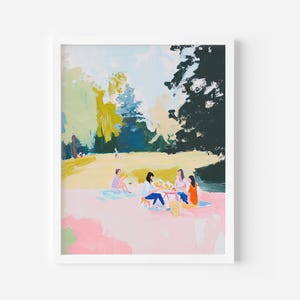 Tranquil Park Picnic Scene Art Print, Digital Oil Painting Artwork, Rustic Home Decor, Vintage Serenity Painting, Picnic Kitchen Wall decor