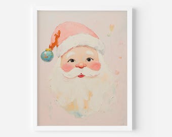 Pink Santa Claus Art Print: Girly Christmas Decor (Digital Download)