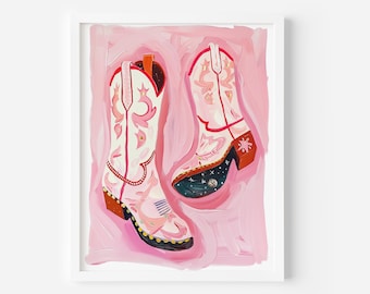 Pink Cowgirl Boots Art Print: Western Teen Bedroom Decor (Digital Download)