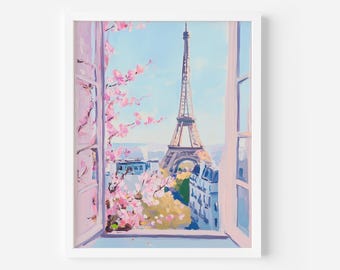 Eiffel Tower Art Print: Pink Parisienne Decor (Digital Download), Paris Painting,  Coquette wall Art