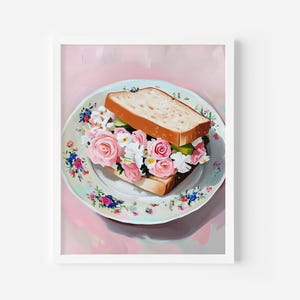 Aesthetic Kitchen Decor, Cute Cooking Art, Floral Sandwich Print, Retro Sandwich Art, Flowers Art Print, Foodie house decor, Kitchen Poster