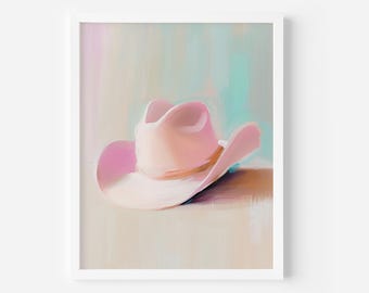 Impression chapeau de cow-girl rose : décoration rétro western pour dortoir (téléchargement numérique)