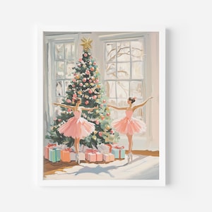 Ballet christmas print, ballerina gift, Holiday season wall art, balletcore art, christmas hosting decor, digital download, Ballerina decor