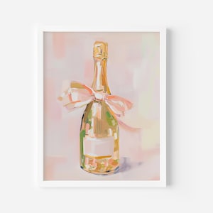 Impresión de botella de champán, impresión de carrito de bar rosa, impresión de champán, descarga digital, póster de cóctel retro, decoración de habitación coqueta, impresión preppy femenina
