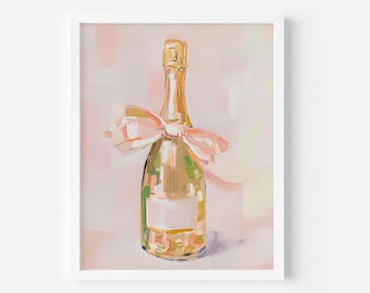 Champagne Bottle Print, Pink Bar Cart Print, Champagne Print, Digital download,Retro Cocktail Poster, Coquette Room Decor,Girly Preppy Print