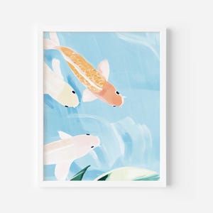 Soft Colours Koi Fish Painting, Zen Japanese Pond Wall Decor, Acrylic painting, Retro wall poster, Soft tones nursery, Girly home prints