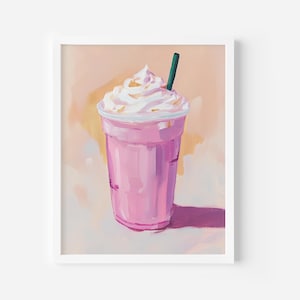 Pink strawberry shake print, milkshake wall art, printable shake, children&#39;s room art, Trendy Food Poster, Pink Milk Shake Print, Foodie Art