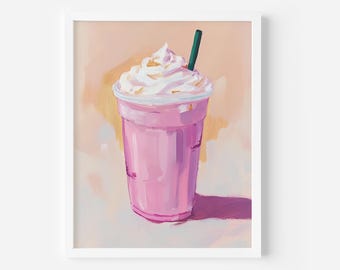 Pink Strawberry Shake Print: Trendy Foodie Art (Digital Download)