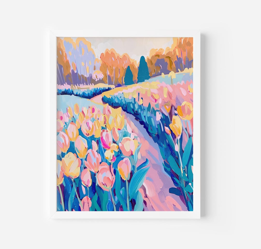 Tulip Field Acrylic Painting: Spring Landscape Art (digital Print ...