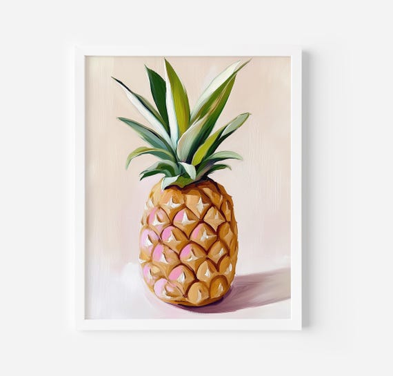 油絵原画　パイナップル パステルパイナップルの絵画：トレンディなキッチンプリント（デジタル