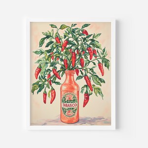 Impresión artística de salsa picante, impresión artística de jarrón, arte de pared con salsa picante, arte de pared de cocina IMPRIMIBLE, regalo para amantes de la salsa picante, impresión artística de cocina divertida, tabasco
