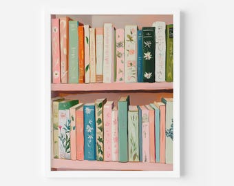 Book Lover Print, coquette Painting, girl Bookworm Art, Trendy Wall Art, Digital Print, Apartment Aesthetic, book wall art, reading print