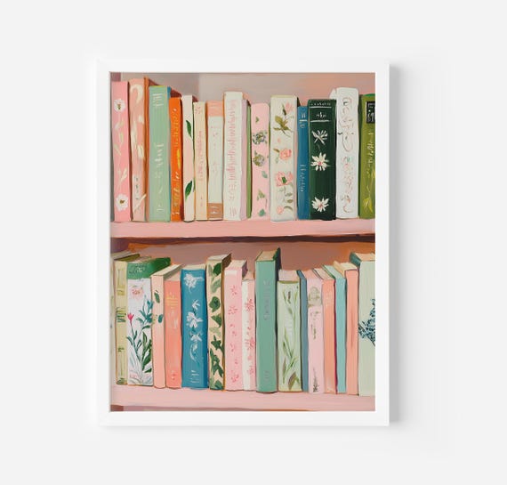 Book Lover Print: Coquette Bookshelf Art (Digital Print), girl Bookworm poster