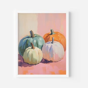 Pastel Colours Pumpkins Painting, Digital Download Art, Retro trendy Girly Printable, Colorful October Fall Printable, Autumn Pastel Print