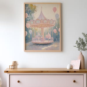 Pastel Carousel Painting, Whimsical Girl Room Print, Nursery Art Print ...
