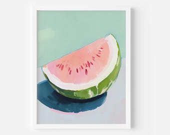 パステルカラーのスイカの絵画：夏のフルーツウォールアート（デジタル