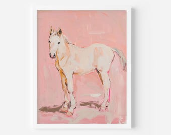 White Horse Art Print: Elegant Equestrian Poster (Digital Download), Trendy Farmhouse Wall Art