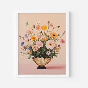 Impresión artística de ramo de flores silvestres, arte de pared con flores de colores, obra de arte de descarga digital, póster floral en jarrón imprimible, bellas artes en colores pastel imprimibles