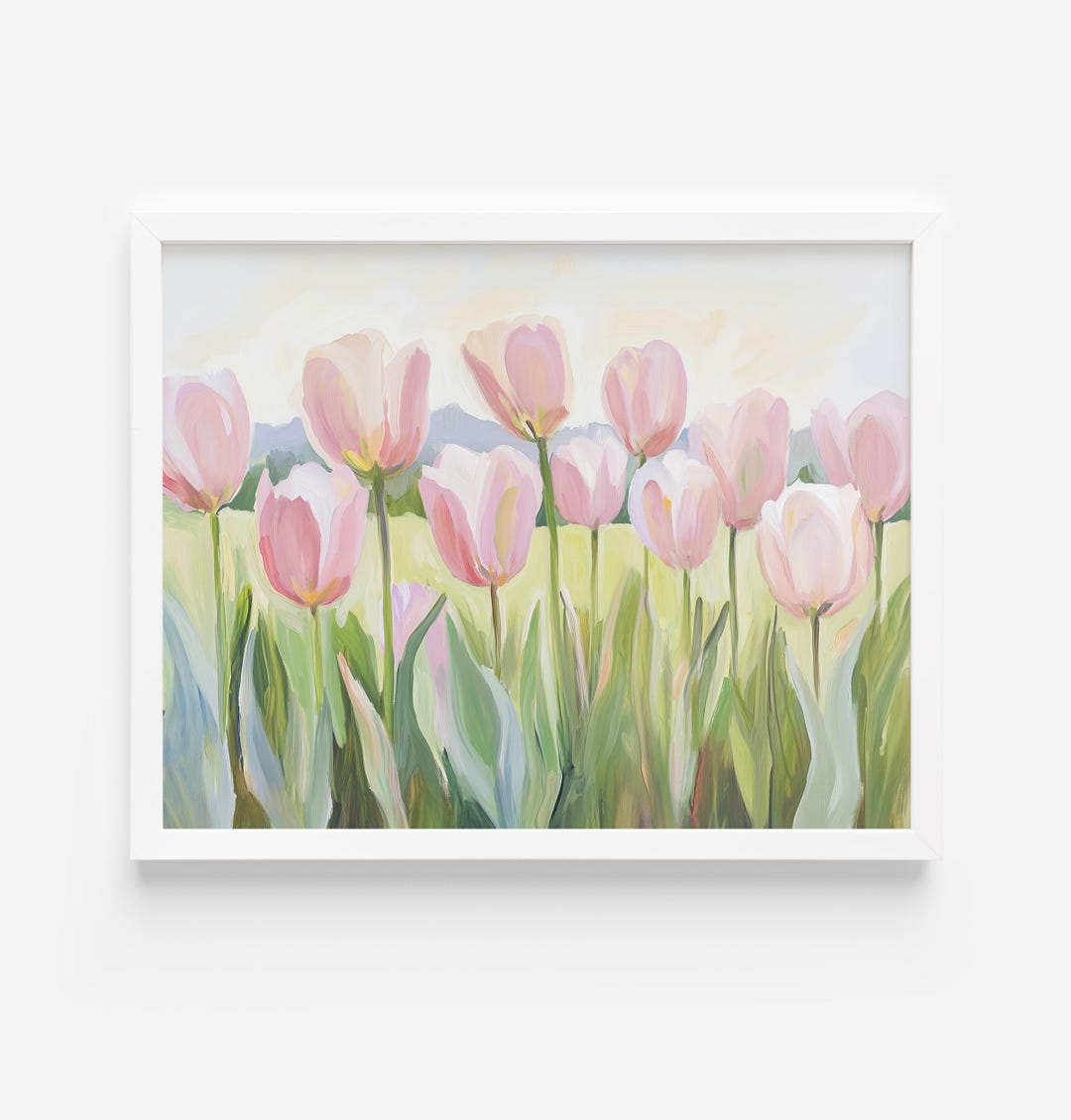Pink Tulip Field Art Print: Girly Spring Farmhouse Decor (digital Print ...