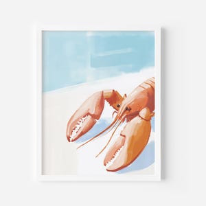 Póster de langosta imprimible, arte de pared moderno, decoración de pared en colores pastel, impresión artística de cocina, arte minimalista oceánico, impresión de vacaciones europeas, arte de verano.
