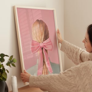 Blonde Girl Painting: Pink Bow Coquette Art Print (Digital Download)