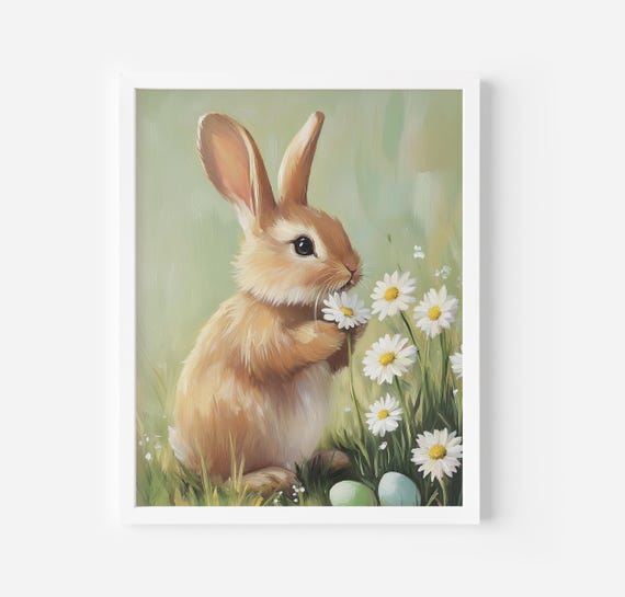 Stampa Su Tela Coniglietto - Quadro Decorativo Astratto Con Conigli, 30,5x40,6 Cm, Poster Senza Cornice Per Cameretta
