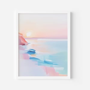 Imprimible abstracto de playa en colores pastel, arte de pared de playa retro, decoración de apartamento femenino costero, póster de verano, galería de pared con estética de playa