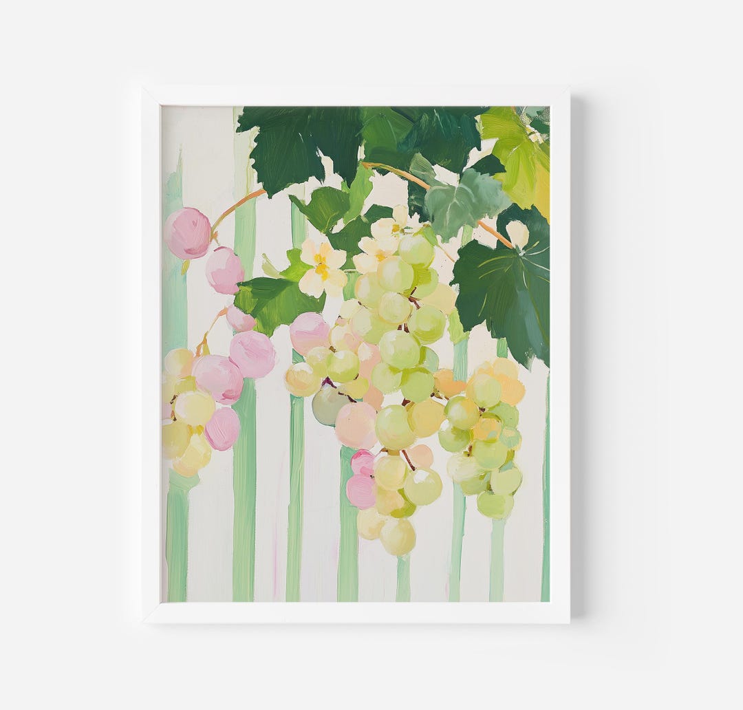 Green Grapes Botanical Print: Trendy Kitchen Wall Art (digital Download ...