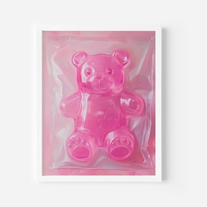 Pink Gummy Bear Poster, Cute Preppy Wall Art, Girly Wall Art, Candy Themed Decor, Gummy Bear Art, Trendy Digital Print, Dopamine Wall Art