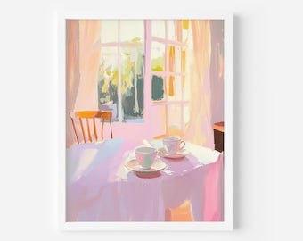 Slow Morning Club Print: Cottagecore Coffee & Tea Art (Digital Download)