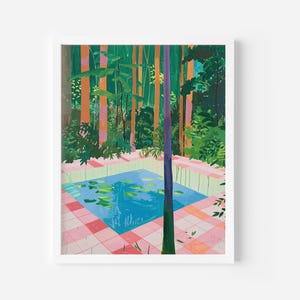 Palm Springs Pool Painting, Coastal Bathroom Decor, Swimming Pool Wall Art, Lake House Wall Art, Retro Summer Print for Beach House Decor
