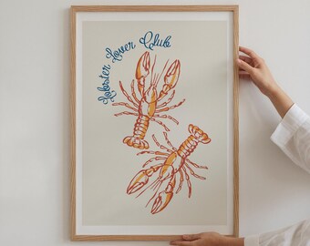 Lobster Lover Club Poster: Trendy Kitchen Wall Art (Digital Print)