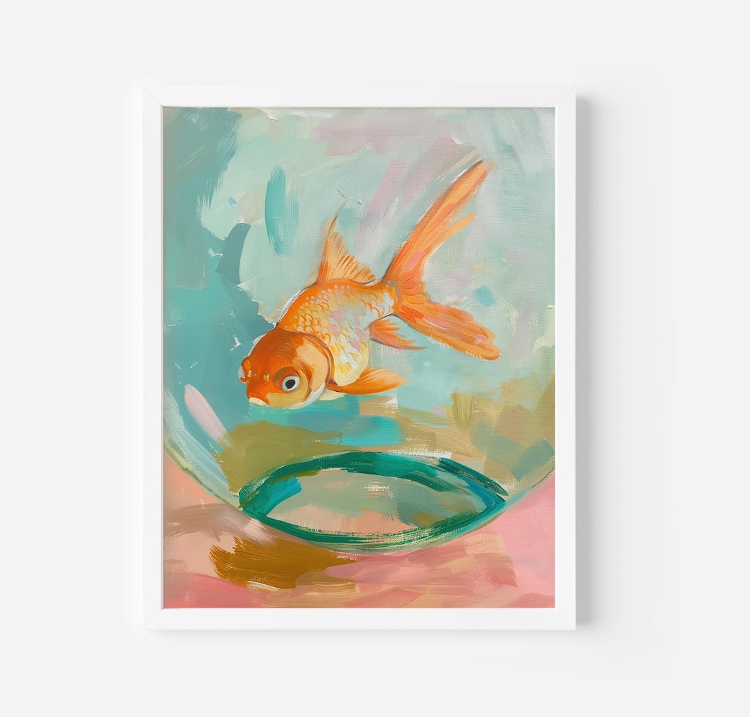 Retro Gold Fisch druckbare, trendige Wandkunst, französischer
