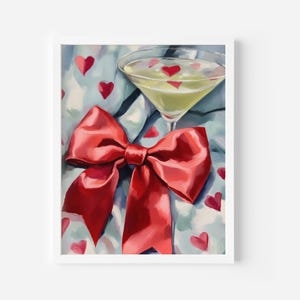 Martini-print, print rode harten, cocktailposter, trendy cocktailbar winkelwagen kunst, liefde print kunst, drankjes print, digitale download, coquette print